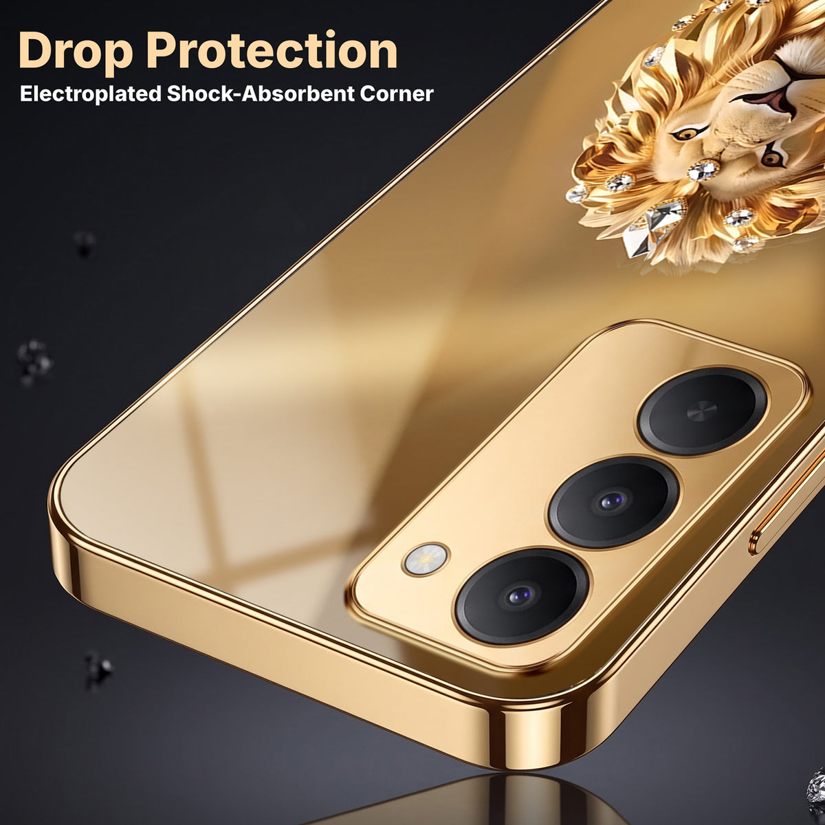 Redmi 15 5G Luxury Lion Gold Electroplated Glass Phone Back Case