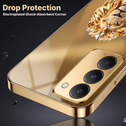 Redmi 15 5G Luxury Lion Gold Electroplated Glass Phone Back Case