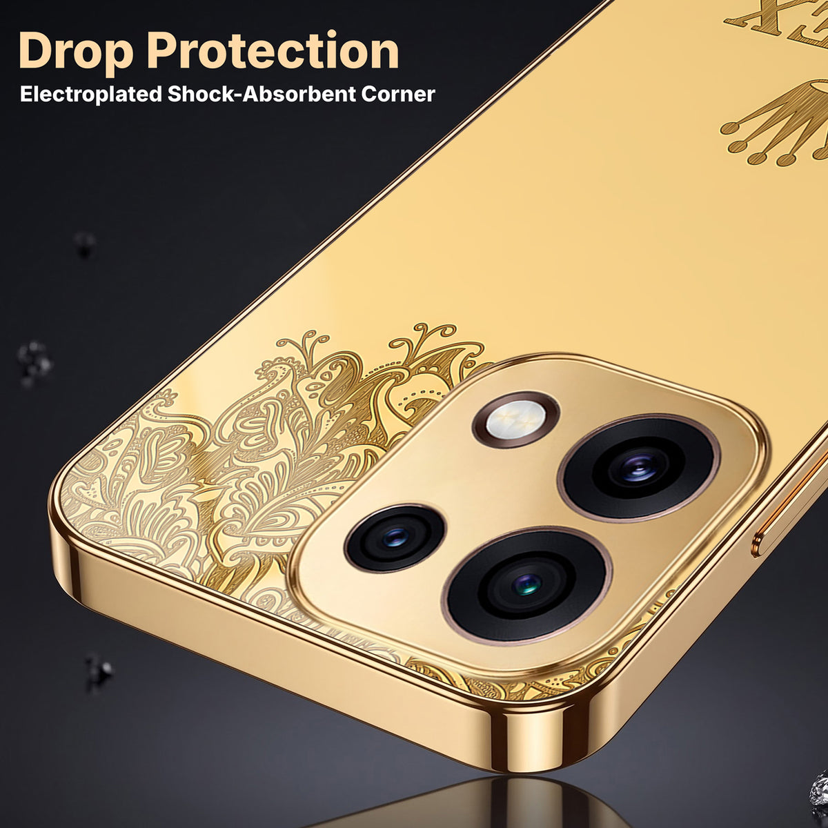 Oppo Reno 16C 5G Rolex Crown Gold Electroplated Glass Phone Back Case