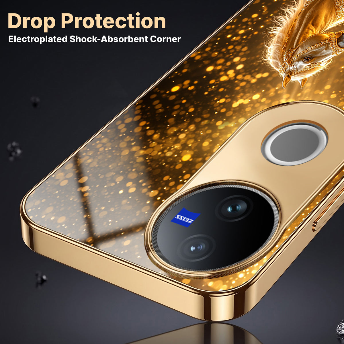 Vivo V50 5G Golden Horse Sparkle Gold Electroplated Glass Phone Back Case