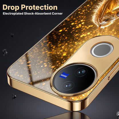 Vivo V50 5G Golden Horse Sparkle Gold Electroplated Glass Phone Back Case