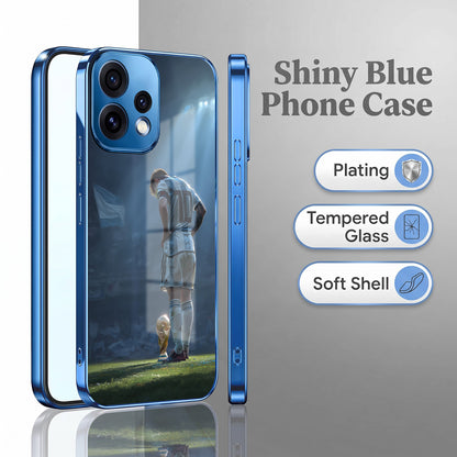 Oppo Reno 15 5G Football Champion Blue Electroplated Glass Phone Back Case