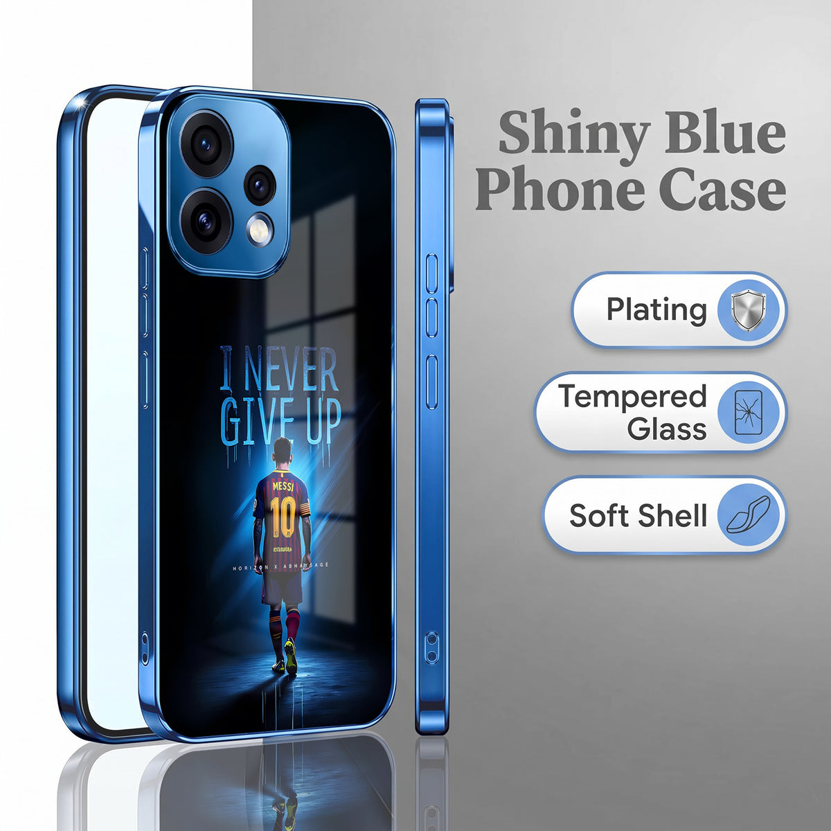 Oppo Reno 15 5G Never Give Up Blue Electroplated Glass Phone Back Case