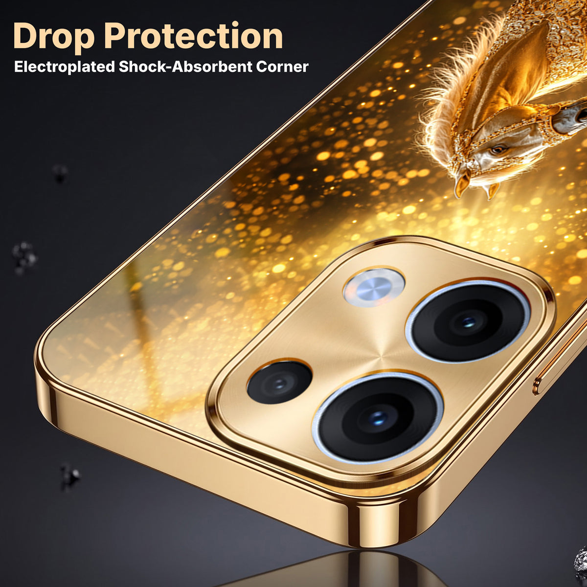 Oppo Reno 13 5G Golden Horse Sparkle Gold Electroplated Glass Phone Back Case