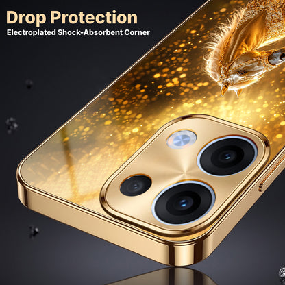 Oppo Reno 13 5G Golden Horse Sparkle Gold Electroplated Glass Phone Back Case