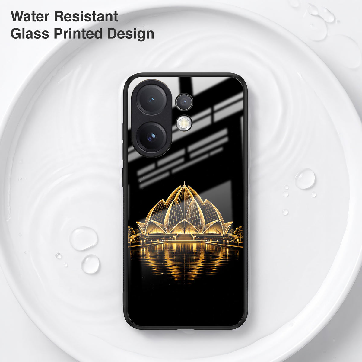 Vivo V60 5G Premium Acrylic Shockproof Glass Back Case (Golden Lotus)