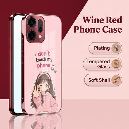 Oppo Reno 14 5G Luxury Anime Girl Pink Electroplated Glass Phone Back Case