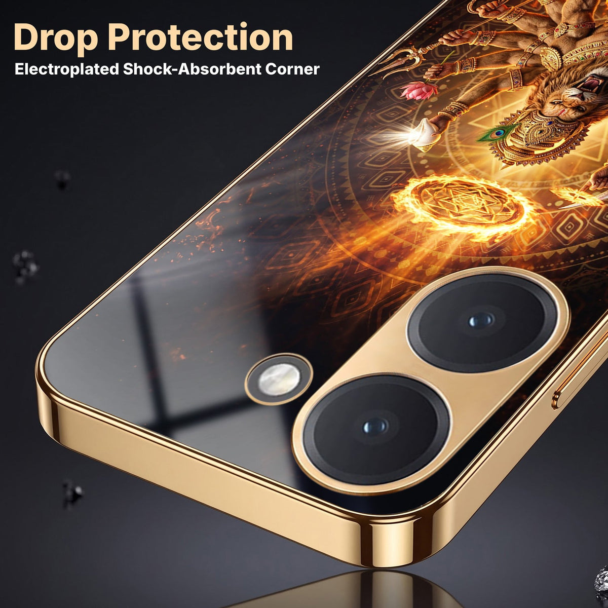 Poco X8 Pro 5G Lord Narasimha Gold Electroplated Glass Phone Back Case