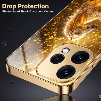 Oppo Reno 15 5G Golden Horse Sparkle Gold Electroplated Glass Phone Back Case