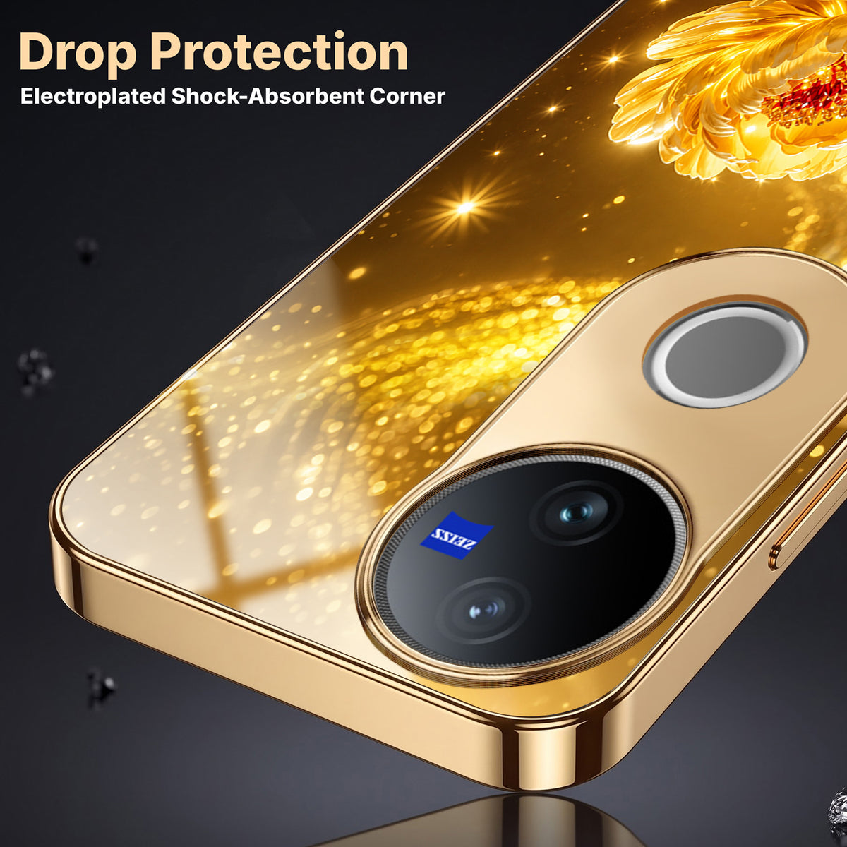 Vivo V50 5G Golden Rose Elegance Gold Electroplated Glass Phone Back Case