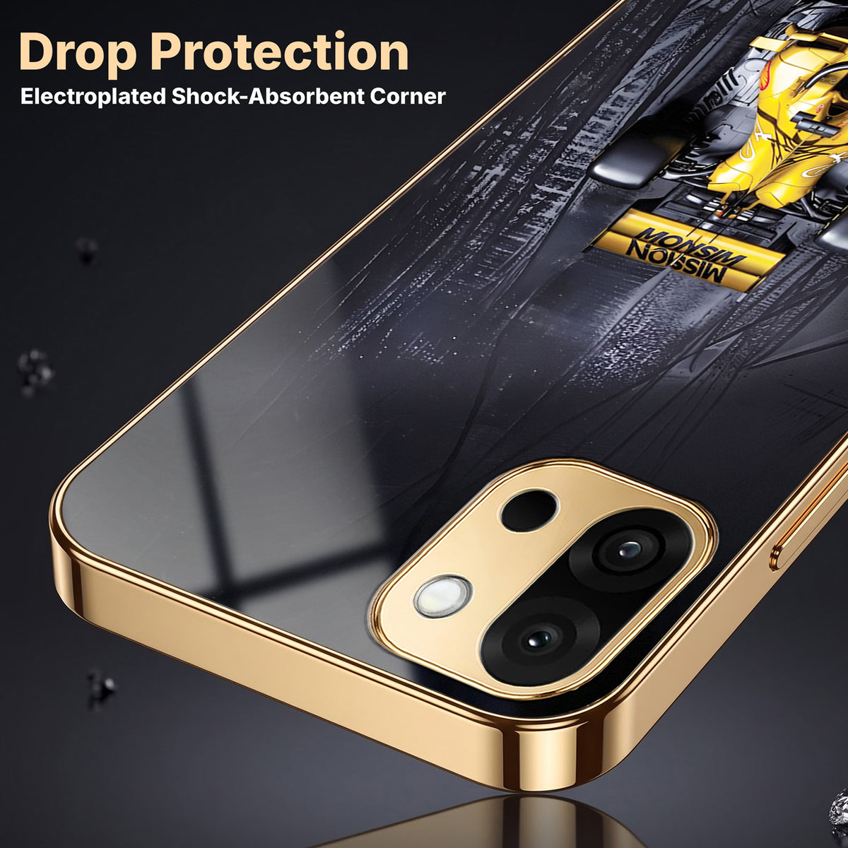 OnePlus 13s 5G F1 Racing Car Gold Electroplated Glass Phone Back Case