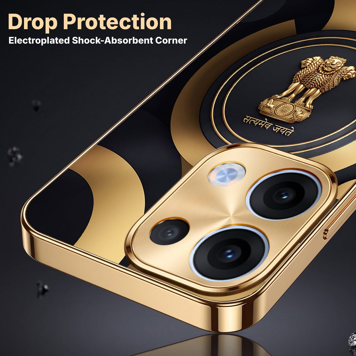 Oppo Reno 13 5G Royal Emblem Gold Electroplated Glass Phone Back Case