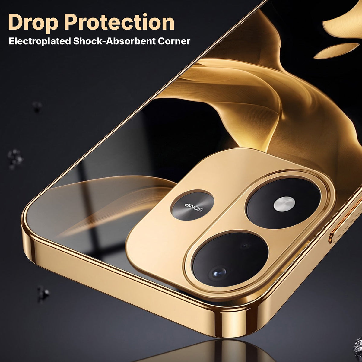 Redmi Note 17 5G Luxury Wave Gold Electroplated Glass Phone Back Case