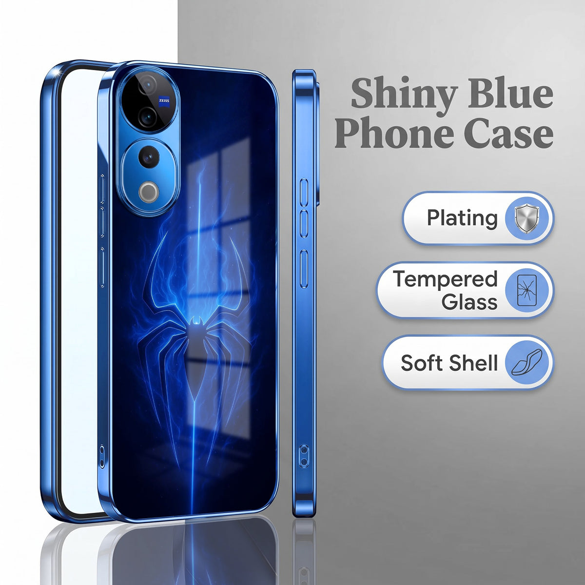 Vivo V40 Pro 5G Neon Spider Blue Electroplated Glass Phone Back Case