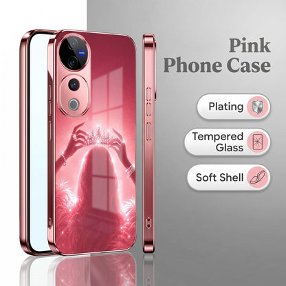 Vivo V40 Pro 5G Luxury Crown Queen Pink Electroplated Glass Phone Back Case
