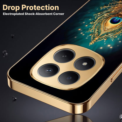 Redmi Note 15 Pro+ 5G Golden Peacock Feather Gold Electroplated Glass Phone Back Case