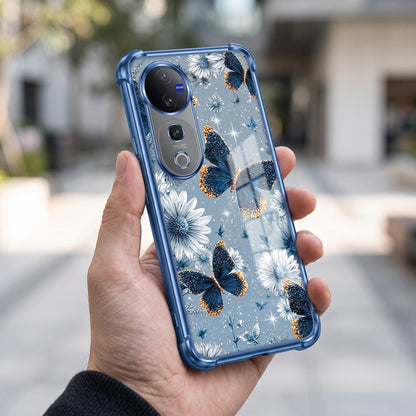 Vivo V40 Pro 5G Blue Butterfly Floral Airbags Printed Back Case