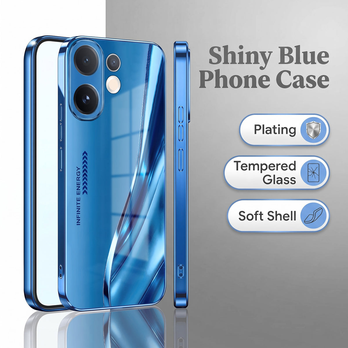 Vivo V60 5G Luxury Infinity Energy Blue Electroplated Glass Phone Back Case