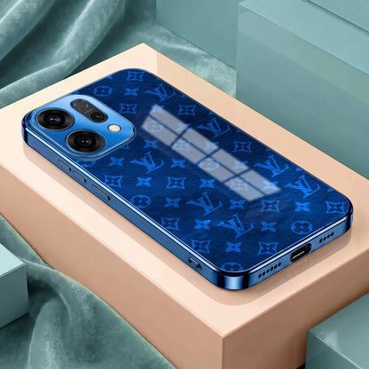 Oppo Reno 14 5G Luxury Monogram Blue Electroplated Glass Phone Back Case