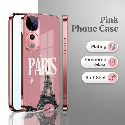 Vivo V40 Pro 5G Luxury Paris Tower Pink Electroplated Glass Phone Back Case