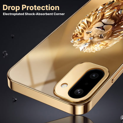 OnePlus 15R 5G Luxury Lion Gold Electroplated Glass Phone Back Case