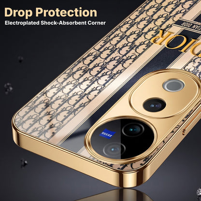 Vivo V40 Pro 5G Luxury Dior Gold Electroplated Glass Phone Back Case