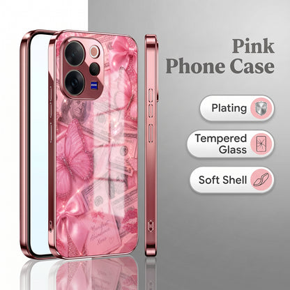 Vivo V70 5G Luxury Dollar Butterfly Pink Electroplated Glass Phone Back Case