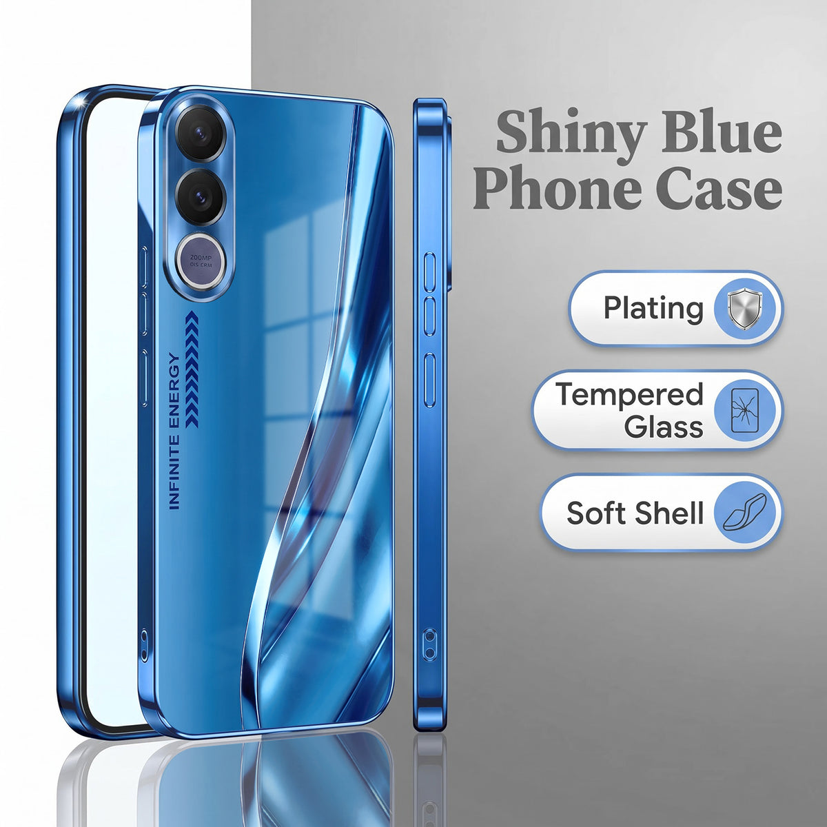Vivo V70 FE 5G Luxury Infinity Energy Blue Electroplated Glass Phone Back Case