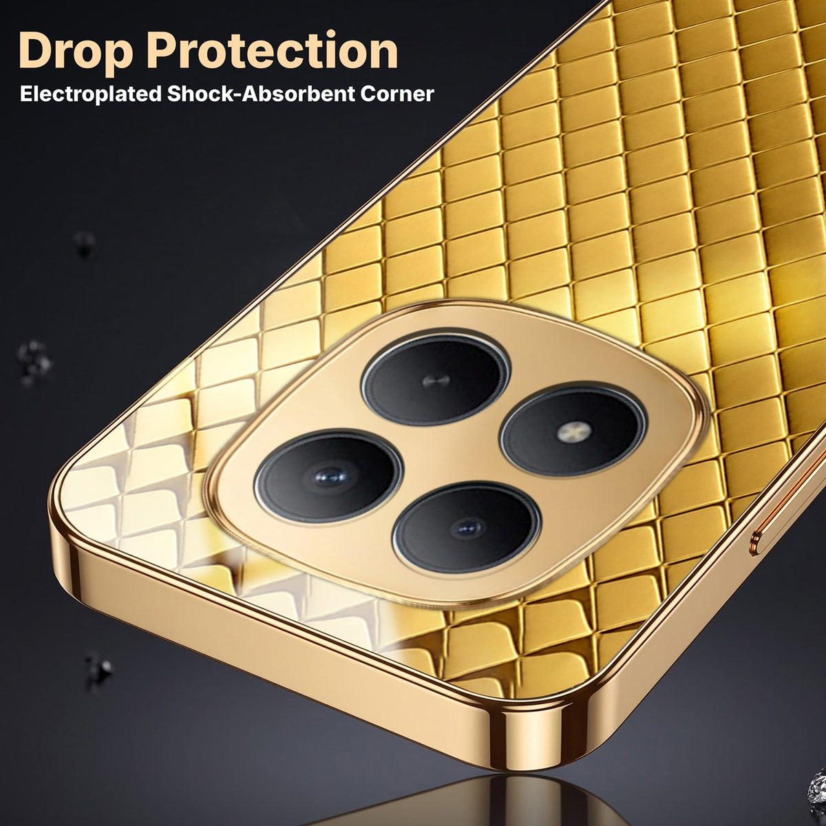 Redmi Note 15 Pro+ 5G Golden Criss Cross Gold Electroplated Glass Phone Back Case