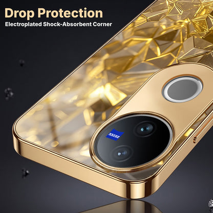 Vivo V50 5G Golden Diamond Shatter Gold Electroplated Glass Phone Back Case