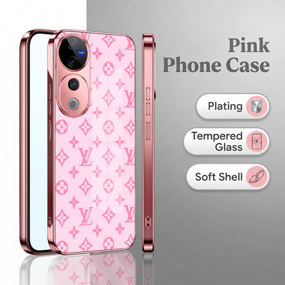 Vivo V40 Pro 5G Luxury Monogram Pink Electroplated Glass Phone Back Case