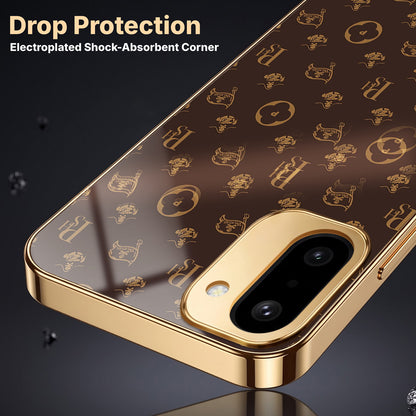 OnePlus 15R 5G Luxury Monogram Brown Gold Electroplated Glass Phone Back Case