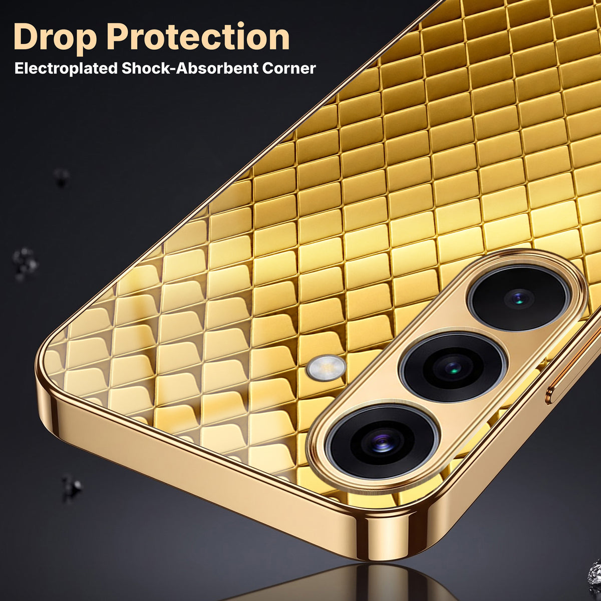 Samsung Galaxy A36 5G Golden Criss Cross Gold Electroplated Glass Phone Back Case