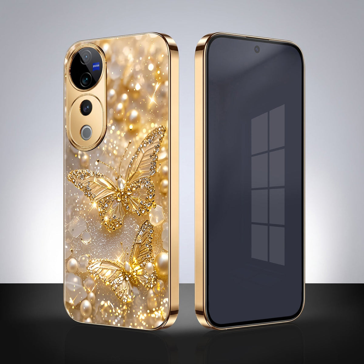 Vivo V40 Pro 5G Golden Butterfly Gold Electroplated Glass Phone Back Case