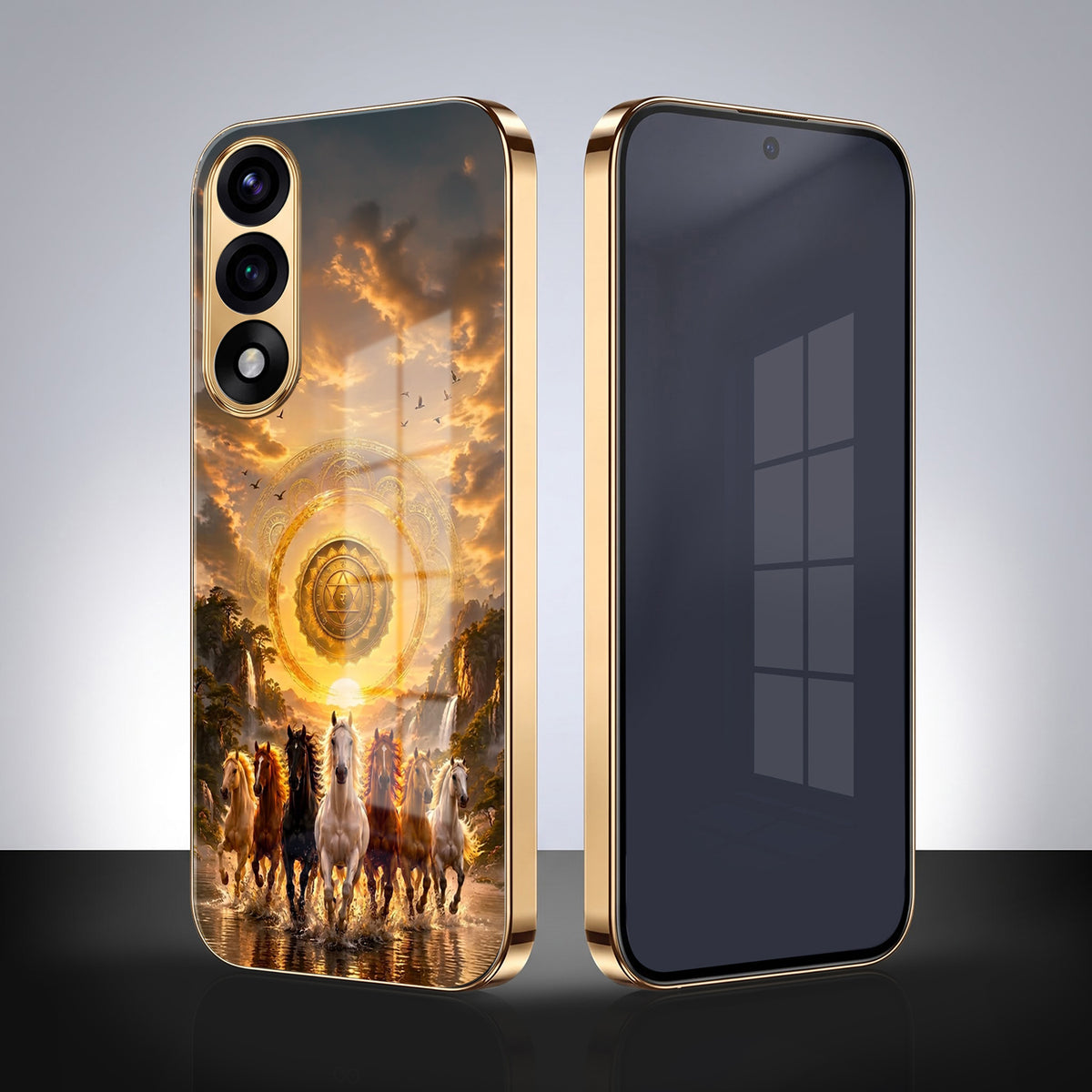 Oneplus Nord 5 5G Celestial Seven Horses Gold Electroplated Glass Phone Back Case