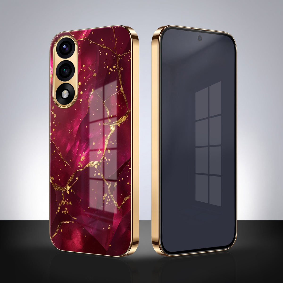 Oneplus Nord 5 5G Luxury Crimson Marble Gold Electroplated Glass Phone Back Case