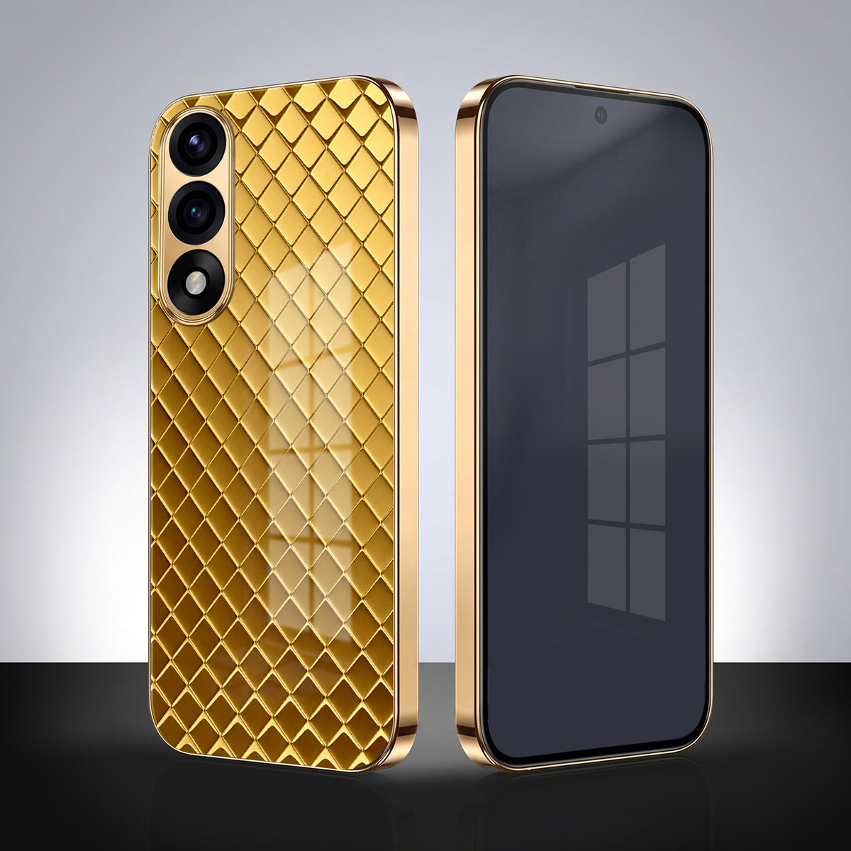 Oneplus Nord 5 5G Golden Criss Cross Gold Electroplated Glass Phone Back Case