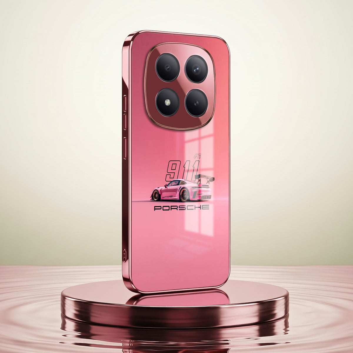Redmi Note 15 Pro+ 5G Luxury Porsche 911 Pink Electroplated Glass Phone Back Case