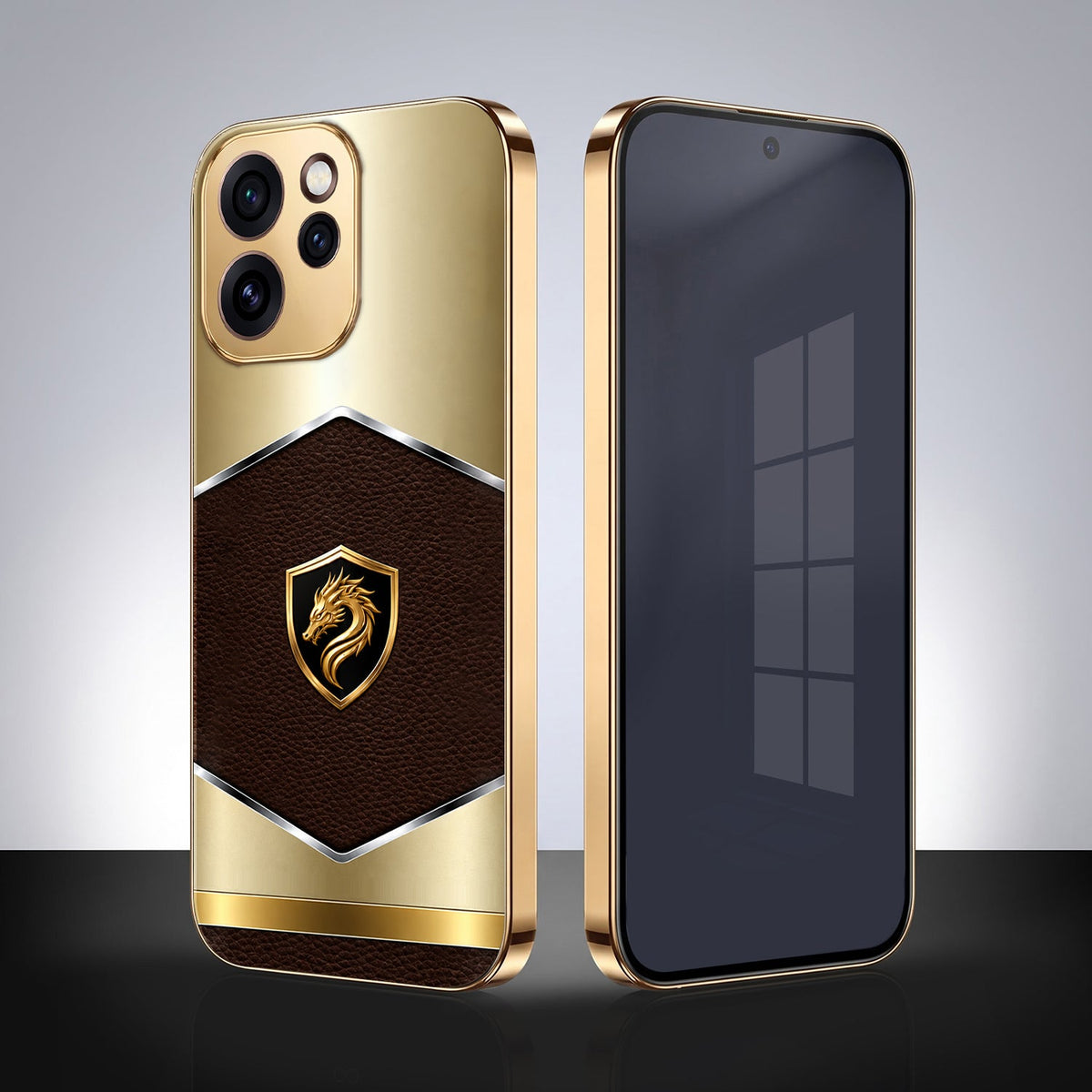 Oppo Reno 15 Pro Mini 5G Dragon Crest Gold Electroplated Glass Phone Back Case