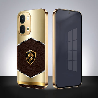 Vivo T5x 5G Dragon Crest Gold Electroplated Glass Phone Back Case
