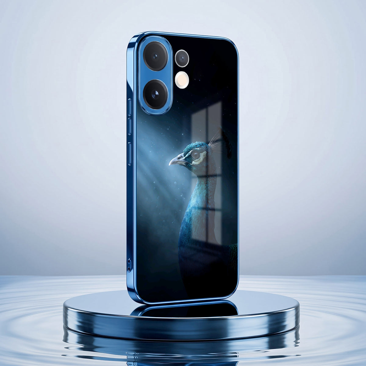 Vivo V60 5G Royal Peacock Blue Electroplated Glass Phone Back Case