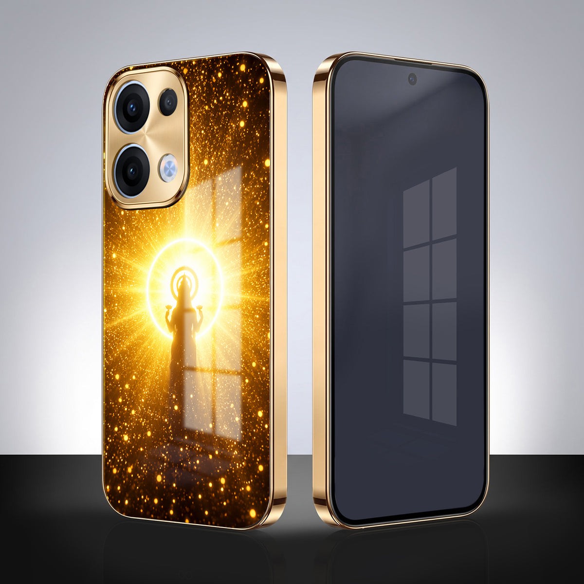 Oppo Reno 13 5G Lakshmi Sacred Gold Electroplated Glass Phone Back Case