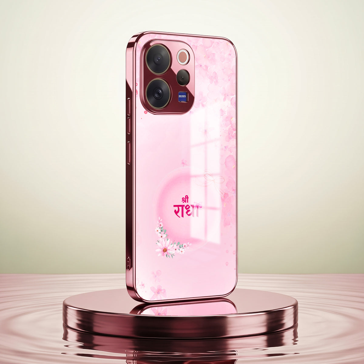 Vivo V70 5G Luxury Shree Radha Pink Electroplated Glass Phone Back Case
