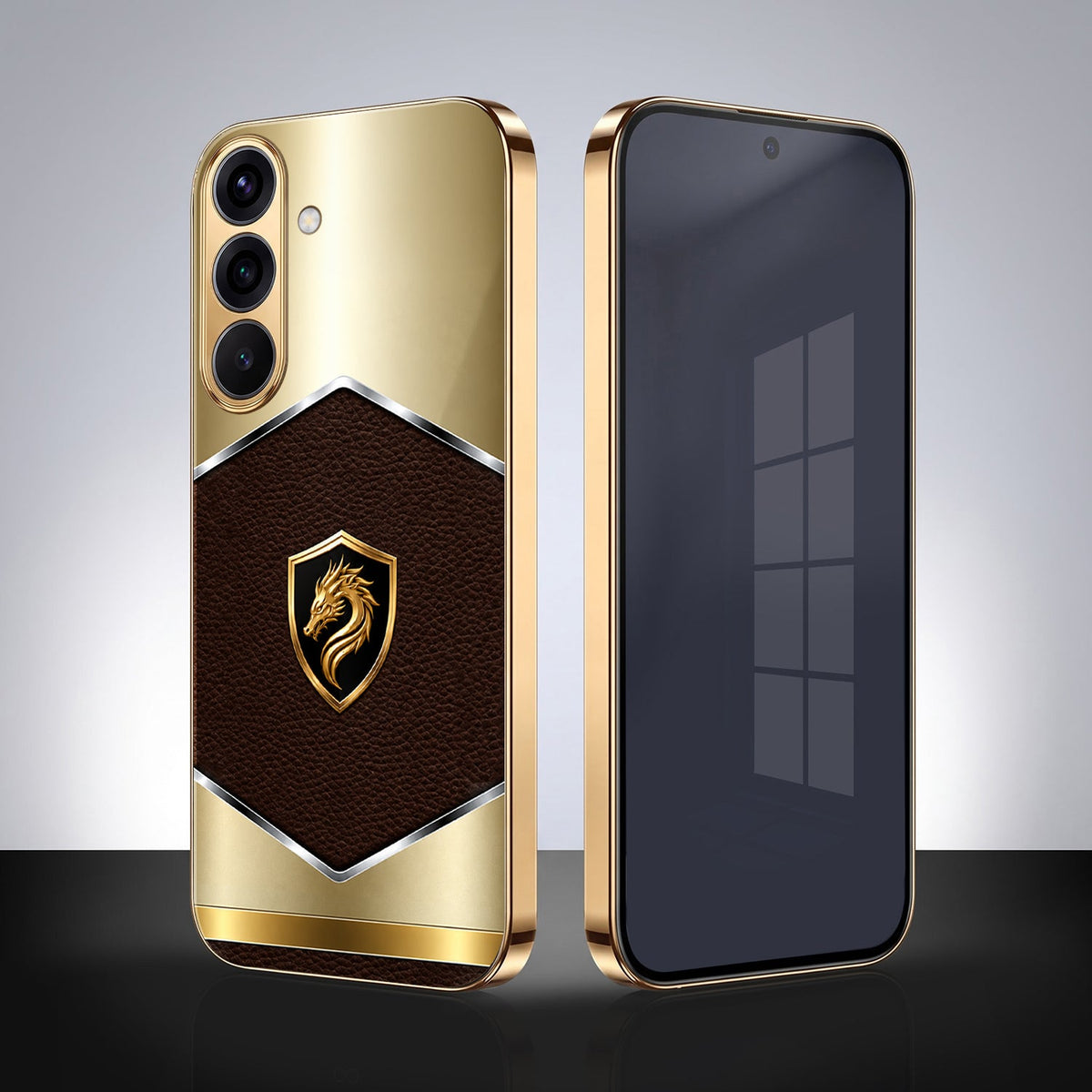 Samsung Galaxy A56 5G Dragon Crest Gold Electroplated Glass Phone Back Case
