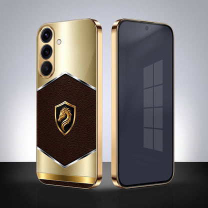 Samsung Galaxy A56 5G Dragon Crest Gold Electroplated Glass Phone Back Case