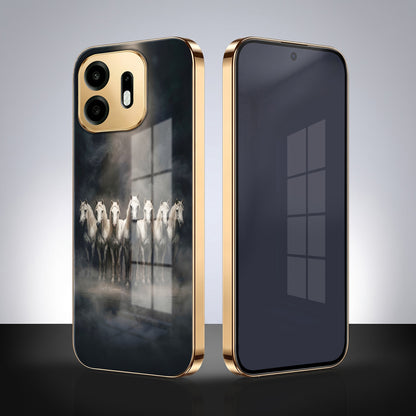 OnePlus N6 5G Running Horses Gold Electroplated Glass Phone Back Case