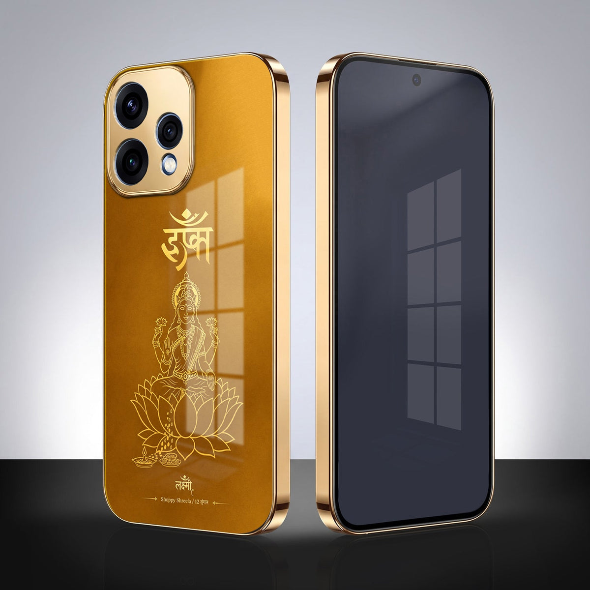 Oppo Reno 15 5G Shree Lakshmi Divine Gold Electroplated Glass Phone Back Case