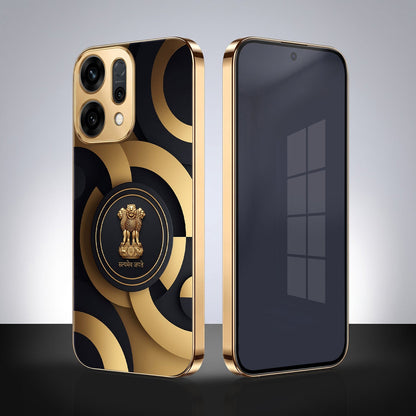 Oppo Reno 14 5G Royal Emblem Gold Electroplated Glass Phone Back Case