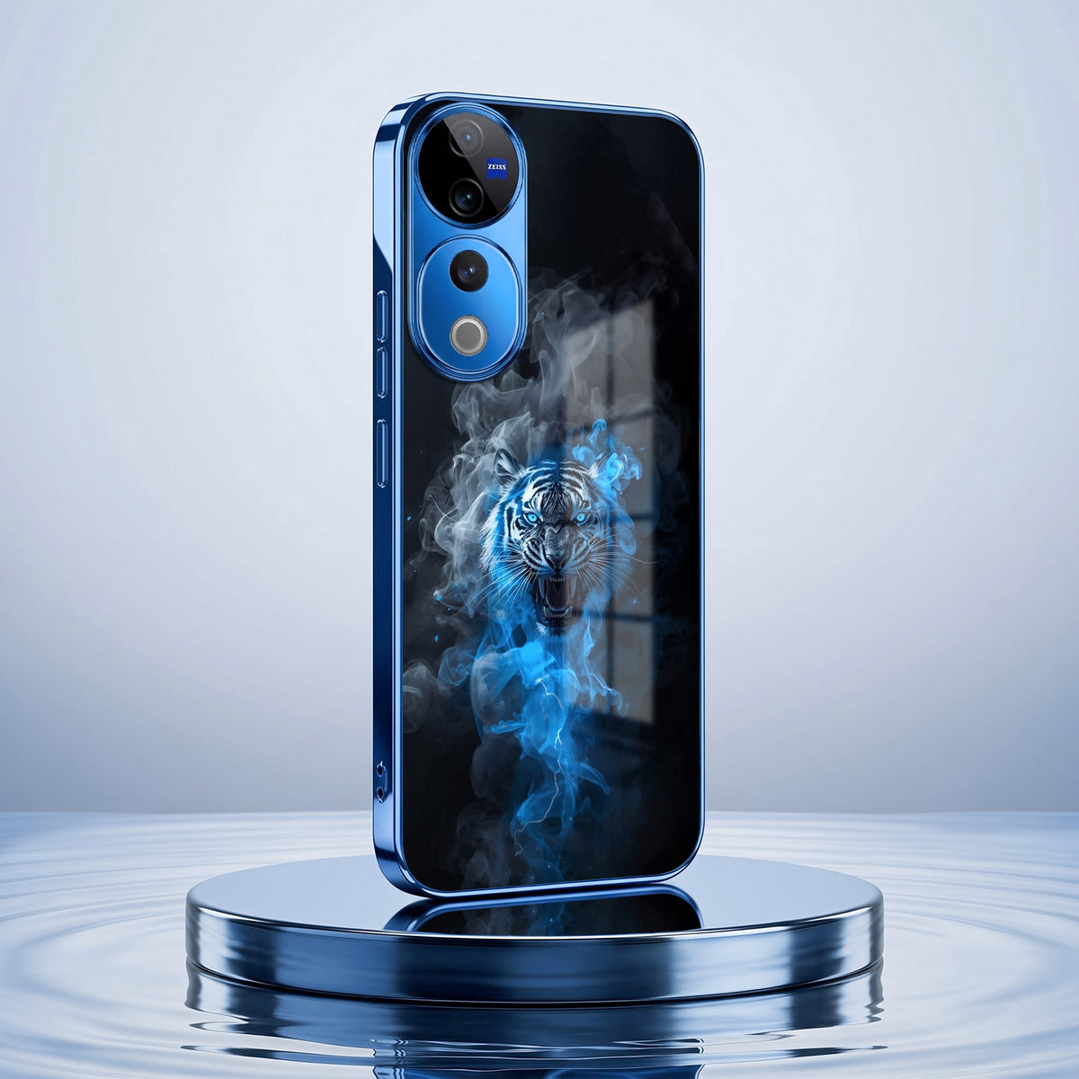Vivo V40 Pro 5G Blue Spirit Tiger Blue Electroplated Glass Phone Back Case