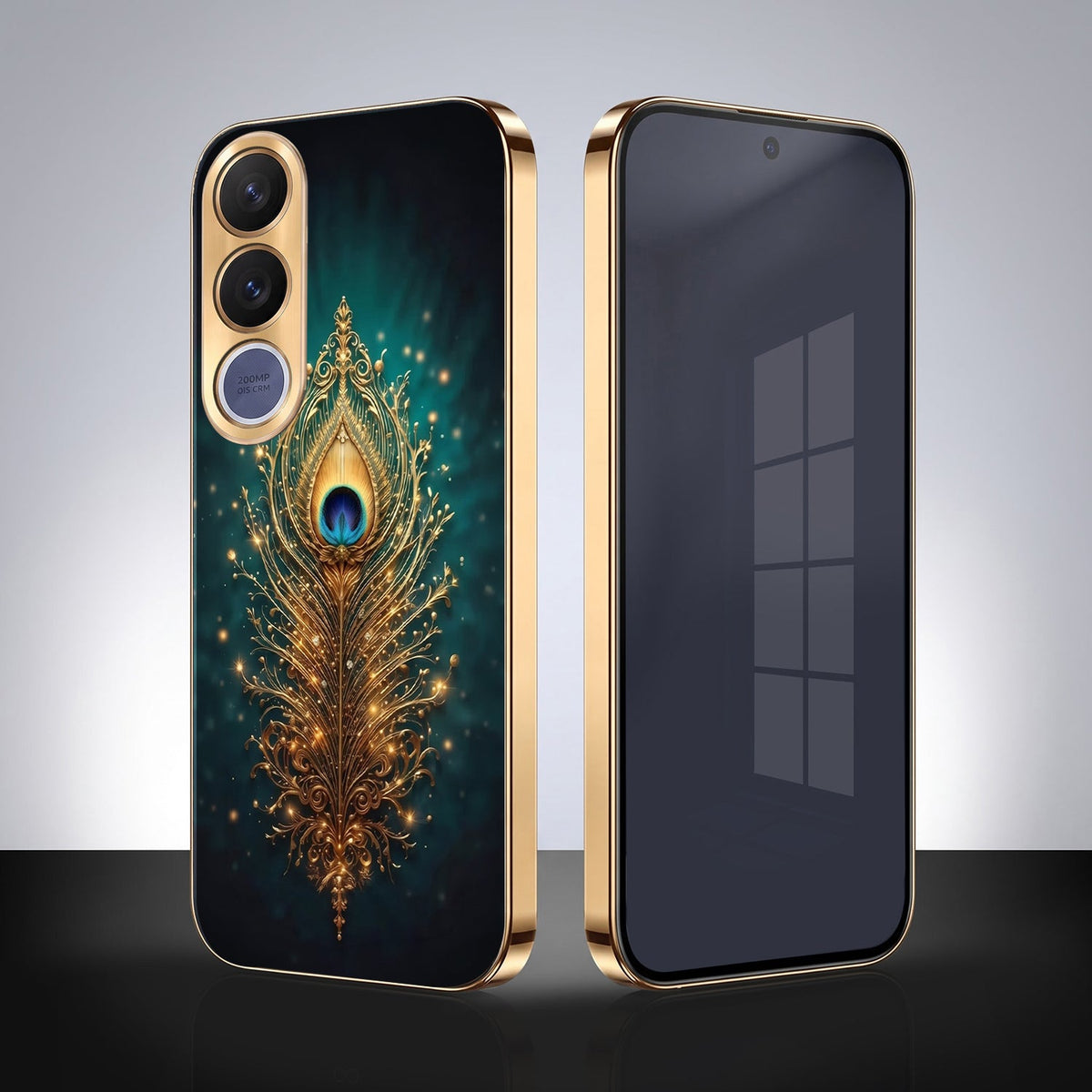 Vivo V70 FE 5G Golden Peacock Feather Gold Electroplated Glass Phone Back Case